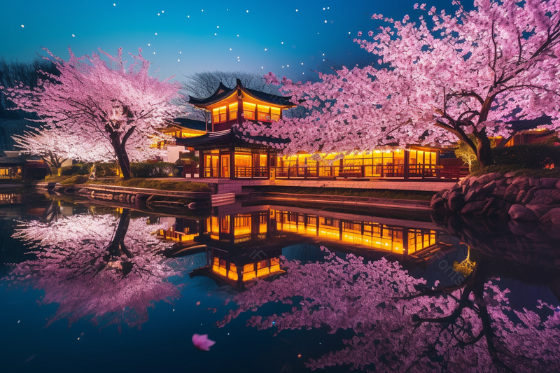 无锡鼋头渚多彩樱花春天风景旅行景点风景区东方建筑夜景优美河堤上的流连忘返风景摄影户外摄影都市摄影,高清,摄影图,摄影图片,图片大全,摄影图免费下载